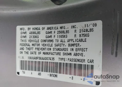 2010 Acura Tl z USA, uszkodzony, nr VIN 19UUA8F56AA007435